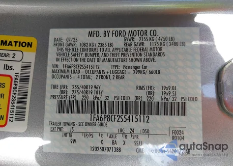 2025 Ford Mustang Gt Premium Fastback из США, поврежденный, VIN 1FA6P8CF2S5415112